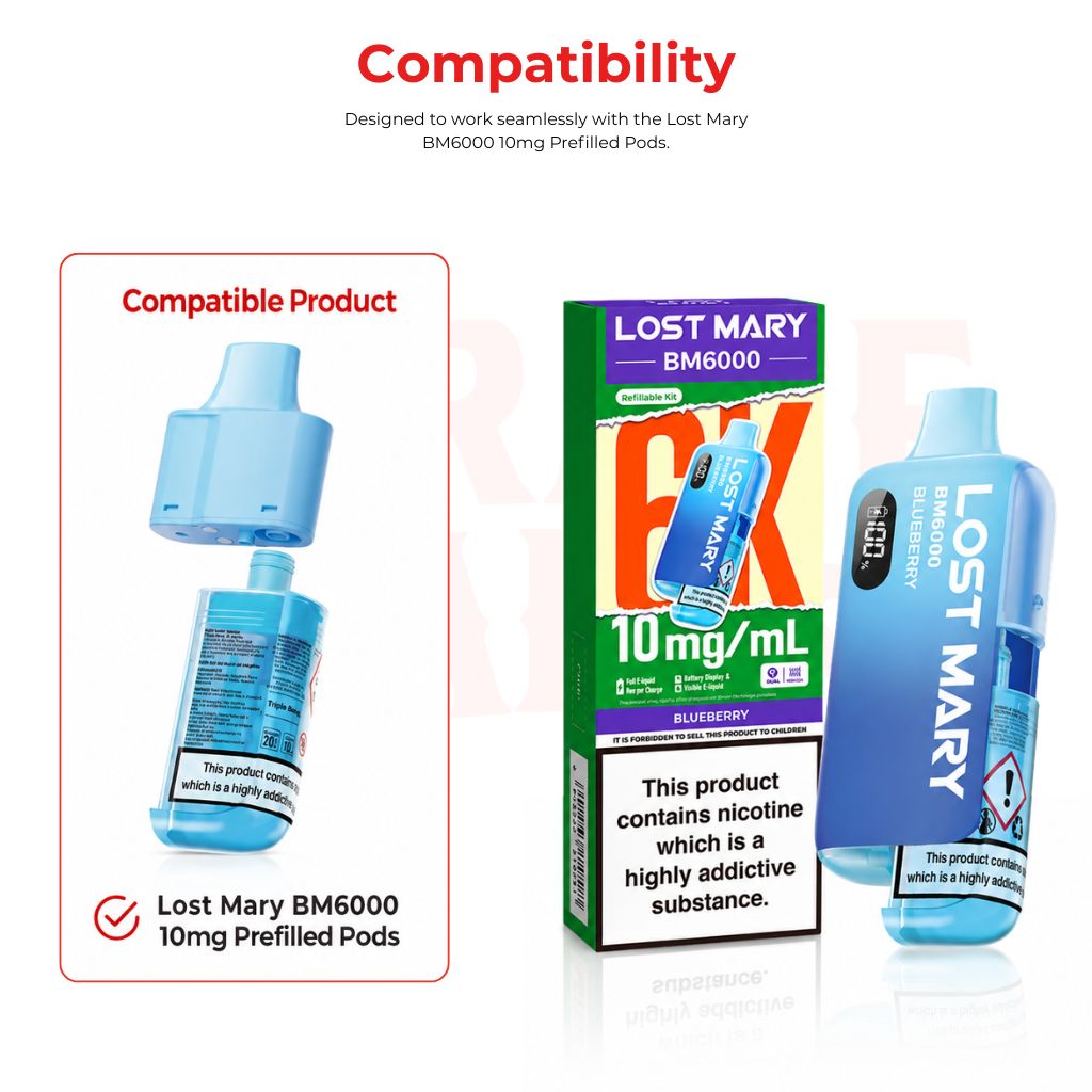 Compatible With Lost Mary BM6000 Prefilled 10MG Vape Kit 