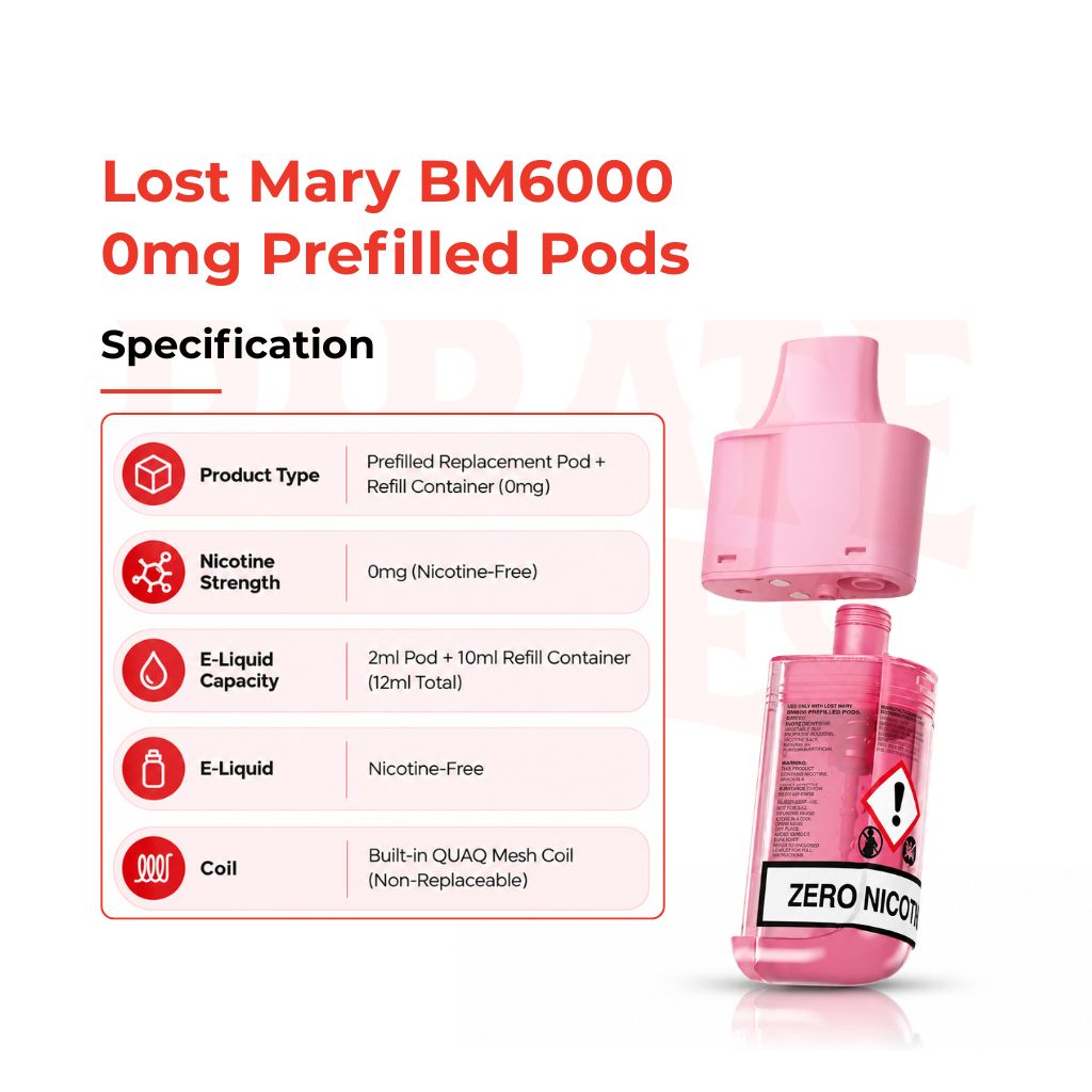 Lost Mary BM6000 0mg Prefilled Pods Specification