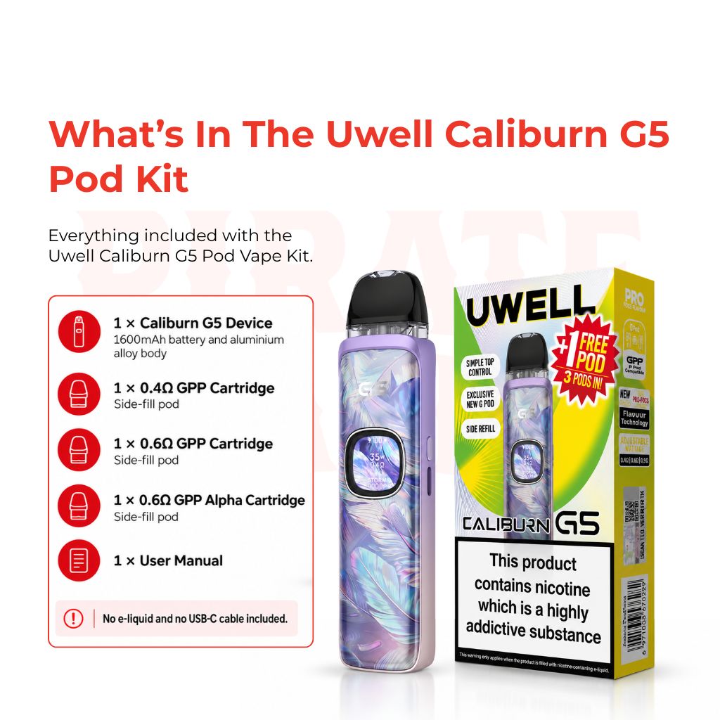 Uwell Caliburn G5 Pod Vape Kit Box Contents