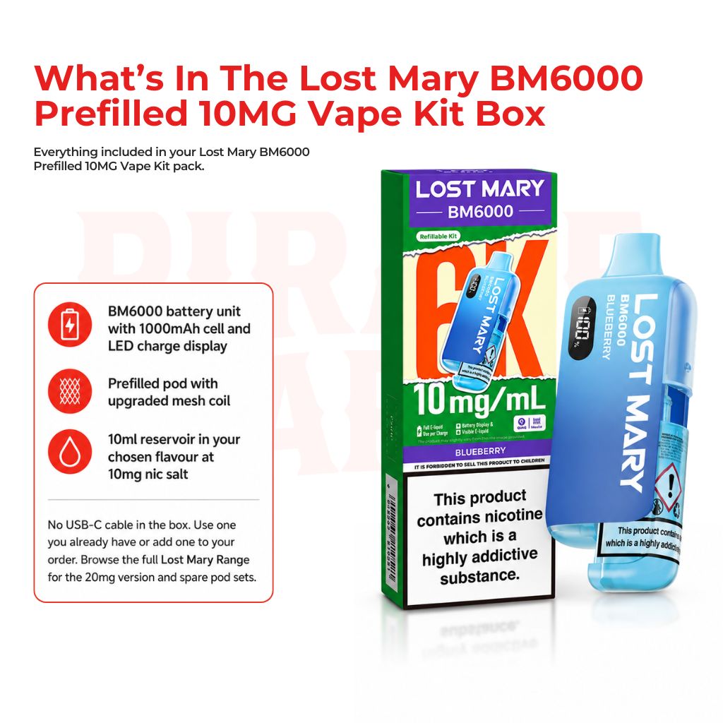 What's In The  Lost Mary BM6000 Prefilled 10MG  Box
